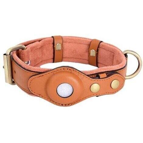 Marron - sans traceur, collier pour chien en cuir avec fente intégrée pour AirTags, adapté aux races de petite et moyenne taille. (1/3)