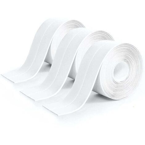 3 Pièces Rouleau Joint Silicone Blanc Salle De Bain, Ruban Adhésif Blanc Cuisine Ruban D'Étanchéité, Anti-Fuite Adapté À De Salle De Bains, Toilettes,Nombreuses Occasions (320 3,8Cm) (1/5)