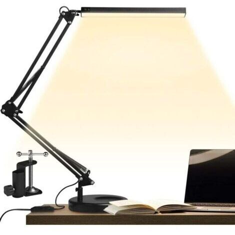 LED Lampe de Bureau avec Pince et Base Ronde, Lampe D'architecte 14W, Bras Réglable Pliable, 3 Températures de Couleur 10 Niveaux de Luminosité 5V/2A,-- (1/5)