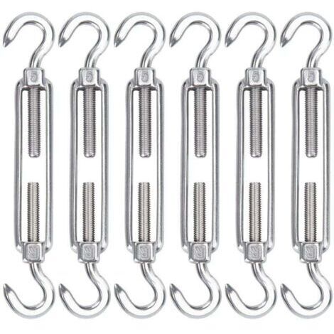 M5 Tendeur Cable Acier Inoxydable, Lot de 6 Tendeur de Fil Crochet et Crochet Réglable Heavy Duty Tension Hook & Hook pour Corde Cable Fil à Linge, Grillagefor Sun Shade Installation (1/4)