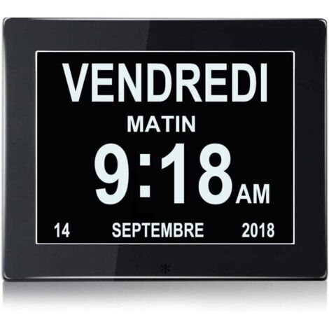 LCD Horloge Numérique Calendrier, Horloge numérique Horloge de Jour Grand écran réveil Horloge Murale horloge Alzheimer pour parents (1/4)