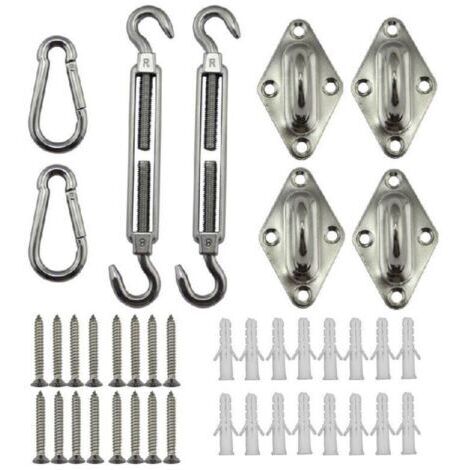 Kit de quincaillerie pour voile d'ombrage en acier inoxydable 304 , tendeur de 5 pouces , œillet argenté et mousqueton pour l'installation de voiles d'ombrage (1/4)