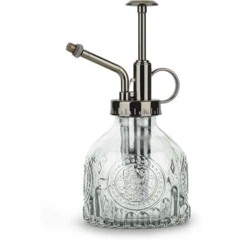 Vintage-Gießkanne aus Glas, 16,5 cm hoch, mit Pumpaufsatz, auslaufsicherer Düse mit feiner Zerstäubung für Gartenpflanzen, Blumen und Reinigungsmittel – Weiß (1/5)