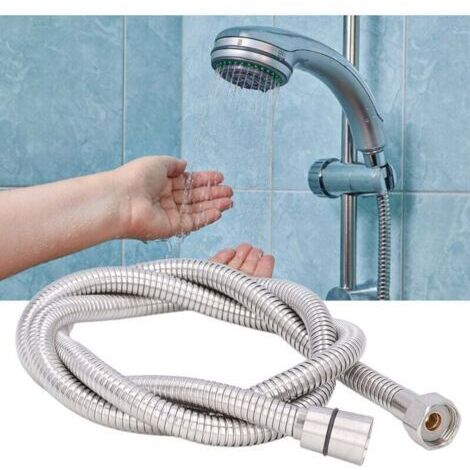 Tuyau de douche en acier inoxydable antidéflagrant G1/2 Tuyau de douche pour salle de bain Argent 1.5m/4.9ft-- (1/5)