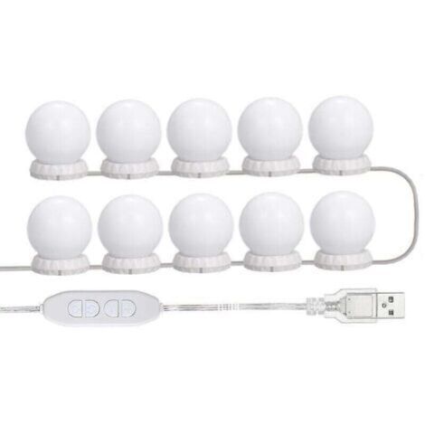 Kit D'Eclairage Miroir Led Pour Coiffeuse, Avec 10 Ampoules Reglables, 10 Luminosite Et 3 Modes D'Eclairage, Type Usb, Blanc - Blanc, (1/5)