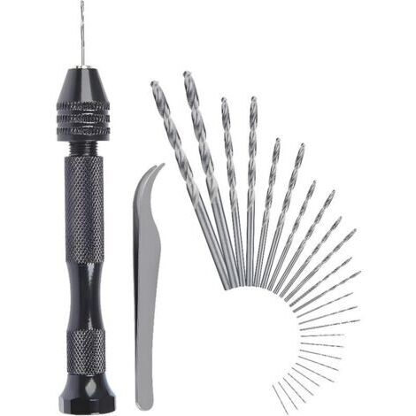 Perceuse à Main Hand Drill Ajustable Hélicoïdaux de Main Kit 25 Pieces Mini Foret Fraise Twist Pour Modèle Noyer Ambre Olive Nut (1/4)