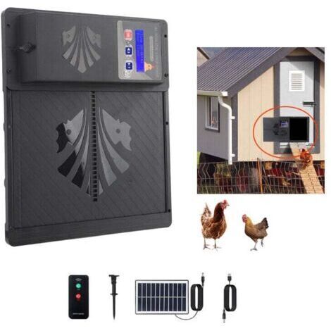 Porte automatique de poulailler à énergie solaire IP45 étanche USB Ouvre-porte automatique 3 en 1 de poulailler avec minuterie capteur de lumière pour maison ferme (1/5)