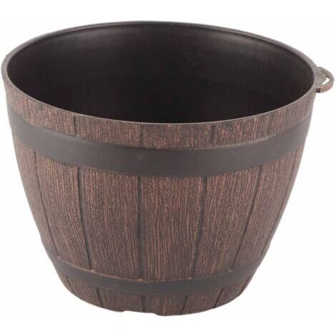 Jeffergarden Baril en bois d'imitation Pot de fleur en résine PP Baril de plantation en bois imité (1/5)