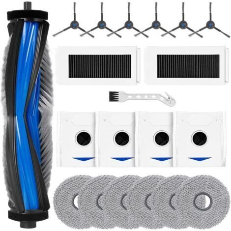 Kit d'accessoires pour Ecovacs Deebot N30 PRO OMNI / N30 PRO / N30 OMNI aspirateur robot, 1 brosse à rouleau, 2 filtres, 6 lingettes, 4 sacs à poussière, 6 brosses latérales de rechange pour (1/4)