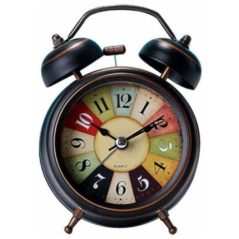 Réveil analogique silencieux, sans tic-tac pour chambre à coucher, design vintage, fonctionne à piles, double cloche à quartz (1/5)