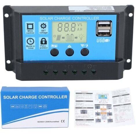 30A 12V/24V Contrôleur de Charge Régulateur Panneau Solaire de Batterie Intelligent PWM avec 5V Double Port USB LCD Affichage pour Les Batteries Plomb-acide (1/5)