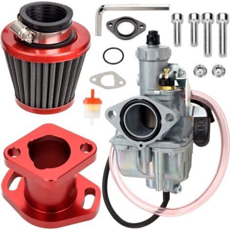 Carburateur VM22 26 mm pour Predator 212 cc 196 cc Coleman CT200U BT200X Mini Bike KT196 Kart GX160 GX200 6,5 ch Clone Engine avec filtre à air 38 mm Collecteur d'admission S S Stage 1 Kit Rouge (1/4)