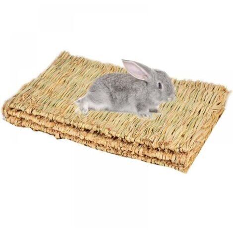 （3 Pièces） Tissées à la Main Tapis d'herbe pour Lapins, Jouets à Naturels pour Petits Animaux pour Lapins Cochon d'Inde Hamster Chinchilla (1/5)