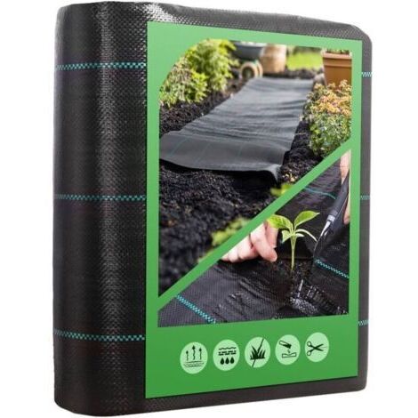 Toile de Paillage 2x10M - Geotextile de Paillage Contre Les Mauvais Herbes en 100g/m² Fibres de Polypropylène Tissées Perméable à l'eau, Résiste Rayons UV, Anti Repousse (1/4)