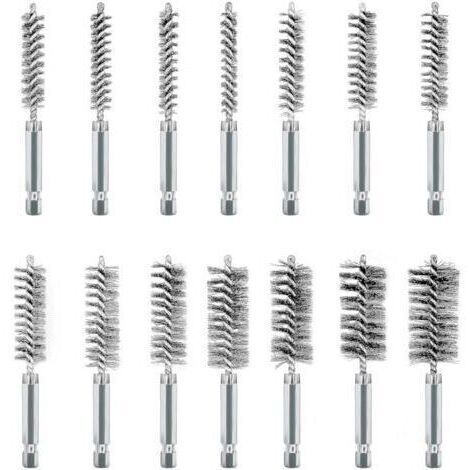 14Pcs Brosses Métalliques pour Visseuse, Acier Inoxydable Brosses Métallique a Main Cylindriques, Jeu de Brosse de Trou pour Perceuse Meuleuse et Autres Outils Rotatifs (1/4)