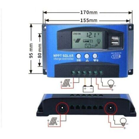 Contrôleur de charge solaire MPPT 40A, régulateur de batterie intelligent de contrôleur de batterie de panneau solaire USB 12V 24V avec écran LCD(40A)