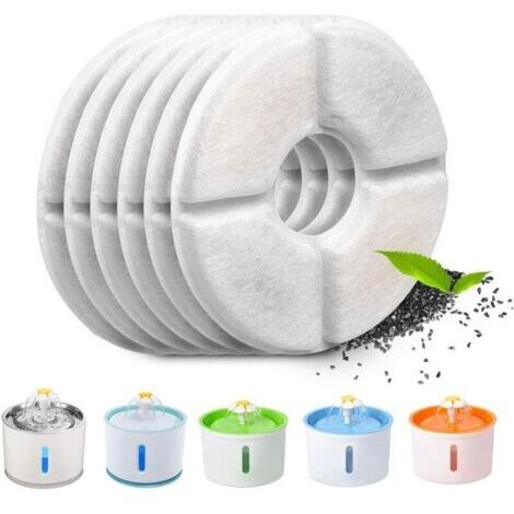 Lot de 6 filtres automatiques pour fontaine à eau pour chats avec résine et charbon actif, filtres de rechange pour chats et chiens (ronds) (1/5)