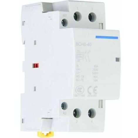 Contacteur AC domestique 2P 2NO 40A 220V/230V Contacteur modulaire, montage sur rail DIN 35mm Contacteur d'automatisation 50/60HZ, fréquence de marche/arrêt maximale 30Times/h