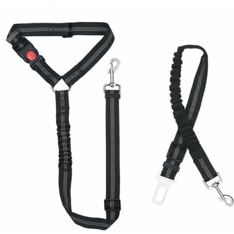 Nylon Ceinture Chien, Universel Harnais Voiture Réglable pour Chien & Chat avec Absorption des Chocs, 2 en 1 Laisse Chien Ceinture de Sécurité pour Animaux de Compagnie Durable pour Voyage(Noir) (1/4)