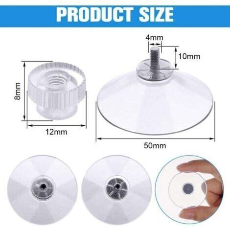 Ventouse a visser, 12 Pièces 50mm Ventouses Transparentes avec Filetage, Extra Fortes PVC Plastique Suspension Rideau Isolant Ventouse pour Camping Car, Fenêtre, Salle de Bain, Van (1/4)