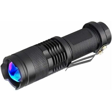 Lampe Torche UV 365nm Lampe de Poche Ultraviolette LED Lumière Noire Zoomable pour Détecteur D'argent Vérification des Documents Chasse Scorpions Rock Art Photographie