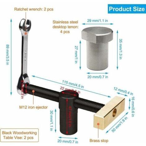 Lot de 2 Pinces Etau de Table Menuisier, Serres-Joints Rapide Etabli, Clip de Bureau Réglable avec 4 Bench Dog, Etau Perceuse Colonne Outils Menuiserie, pour Trou de 20 mm Banc Menuiserie (1/4)
