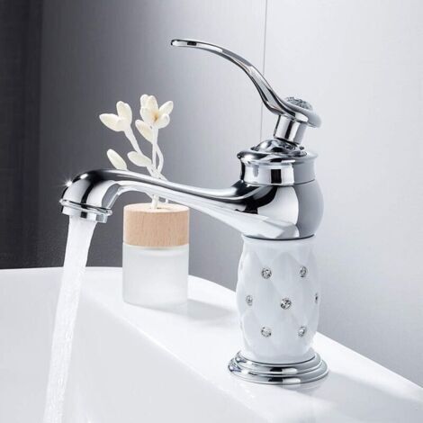 Robinet de salle de bain, Mitigeur Lavabo Salle De Bains Bas Monocommande Élégant Diamanté Robinet Salle De Bains Lavabo avec Eau Chaude et Froide (1/4)