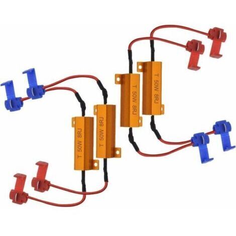 4pcs 50W 8 ohms Résistances de Charge LED Résistance de Charge de Phare Feux de Brouillard Décodeur LED Clignotants Résistance Décodeur Fil (Fix Hyper Flash, Avertissement Cancellor) (1/4)
