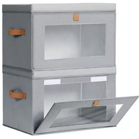 Boîte de rangement pour vêtements grise 423028cm 2 grandes armoires avec couvercle avec poignée et fenêtre boîte décorative pliable (1/5)