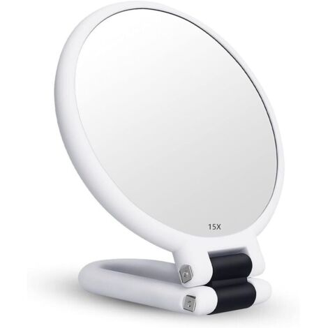 Miroir grossissant 15X double face – Verre optique haute qualité – Portable et pliable – Utilisation main, suspendu ou sur pied (1/5)