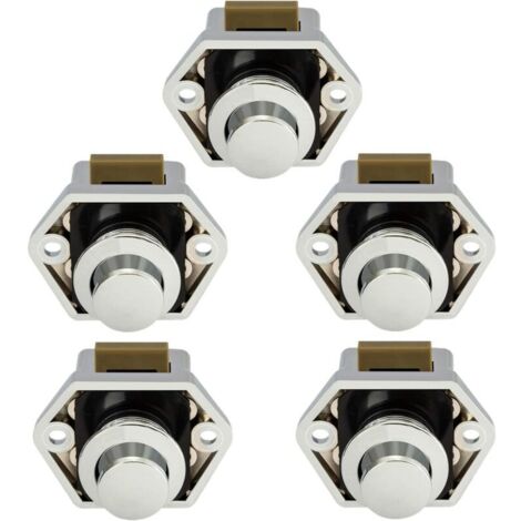 Loquet à bouton-poussoir pour meuble – 5 pièces en métal chromé – Pour portes et tiroirs jusqu'à 16mm d'épaisseur – Installation facile (1/5)