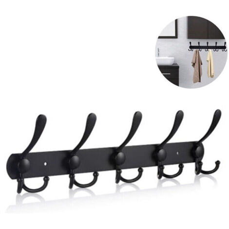 Porte-manteau mural long 40 x 4,2 cm – Acier inoxydable noir – 5 crochets pour manteaux, chapeaux, sacs – Charge maximale 30 lb (1/5)