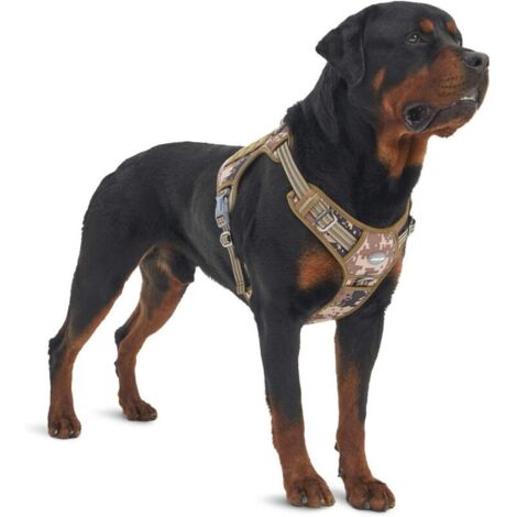 Harnais pour chien grand sans traction – Réglable, réfléchissant, nylon durable – Contrôle optimal, système Molle, gilet militaire Desert Camo (1/5)