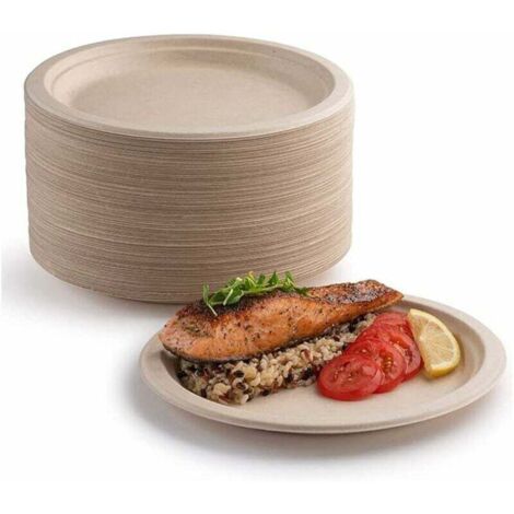 Sunxury – Lot de 100 assiettes en carton biodégradables 15,2 cm – Super rigides et compostables – Résistantes pour aliments chauds et froids (1/5)