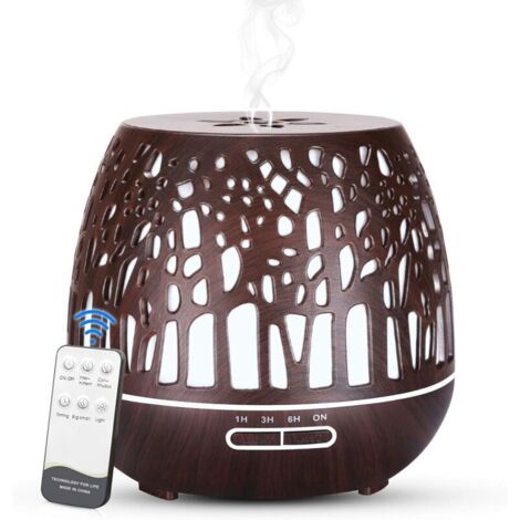 Diffuseur d'Huiles Essentielles 400ml, Télécommande d'humidificateur Ultrasonique sans BPA avec Lumière LED à Couleurs Variables 3 Minuterie pour la Maison/Yoga/Bureau/Spa - Couleur du Bois Foncé (1/5)