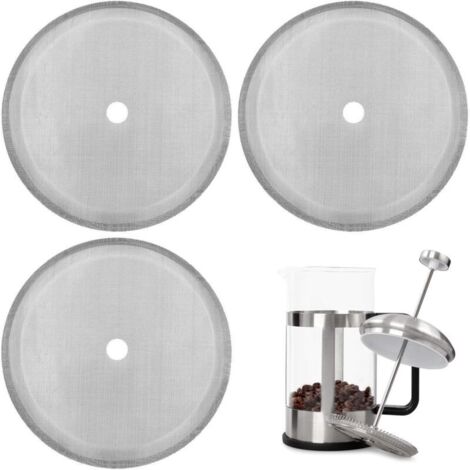 Paquet de 3 filtres à tamis de rechange pour presse française, filtres à mailles réutilisables en acier inoxydable pour cafetières à pression françaises universs de 1000 ml / 34 oz / 8 tasses (1/5)