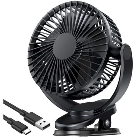 Mini ventilateur USB rechargeable 5000 mAh – 3 vitesses – Rotation 360° – Ventilateur à pince pour bureau, camping et voiture (1/5)