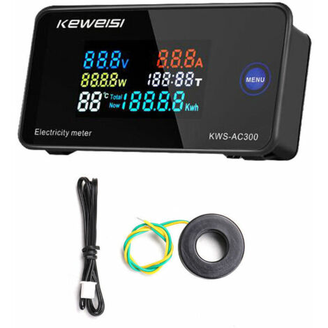 Compteur numérique intelligent 50-300V – Mesure de courant et tension – Écran LCD couleur – Matériau nylon ignifuge - KWS-AC300-100A (1/5)