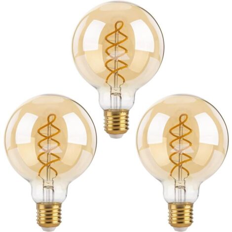 Dimmable Edison Ampoules LED E27, G80 Vintage LED à Filament Spirale Ampoule Décorative, 4W(équivalent 40W), Blanc Chaud 2700K, 470LM, Verre ambré, Lot de 3 (1/5)