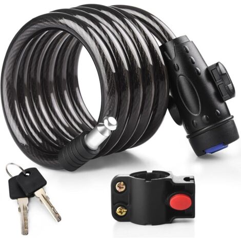 Antivol vélo, câble antivol vélo avec 2 clés, résistant aux intempéries, câble de sécurité antivol avec support de montage, pour motos et scooters (1/3)