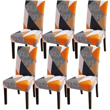 Housse de Chaise Extensible 6 Pièces, Couverture de Salle à Manger Amovible Lavable Revêtement de Chaise pour Salle à Manger Bouquet de Mariage Moderne, Hôtel, Décor de Restaurant (1/5)