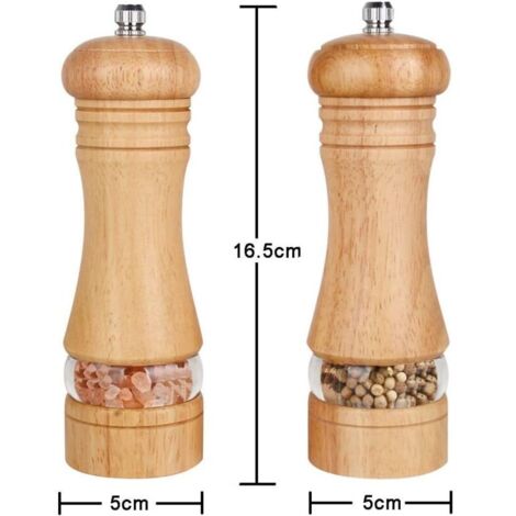 Lot de 2 moulins à sel et poivre en chêne naturel – Mécanisme céramique réglable – Dimensions 6 pouces – Résistants à l'humidité (1/4)