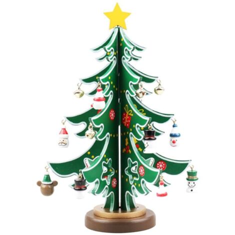 Sapin de Noël en bois DIY Ensemble de sapin de Noël miniatures créatives décorations de festival fête sapin de Noël Décoration de table pour les vacances, festival, maison, bureau, décoration de Noël (1/5)
