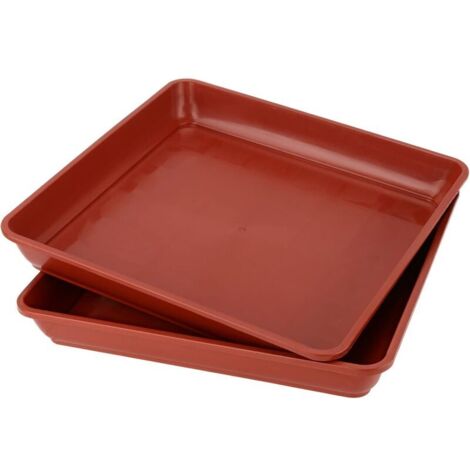 Bac à plantes en plastique rouge brique 3535cm bac à égouttement carré bac à fleurs adapté à l'intérieur et à l'extérieur, 2 pièces (1/5)