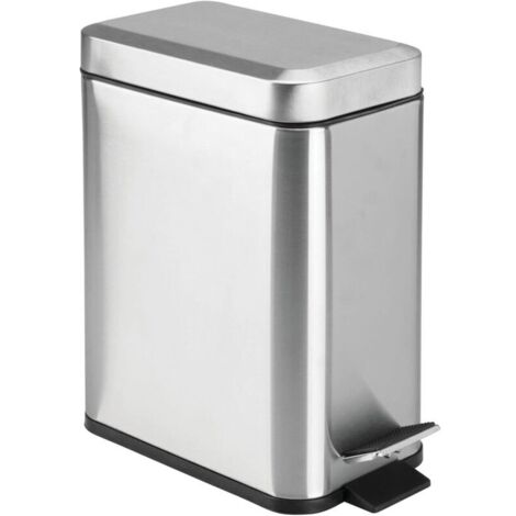 Poubelle rectangulaire en métal avec couvercle, poubelle compacte avec doublure amovible et poignée pour salle de bain, cuisine, salle d'artisanat – Chrome brossé (1/5)