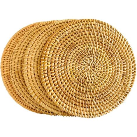 Dessous de plat en rotin pour hot pot, dessous de verre en rotin, fait main exotique, cadeau créatif, 4 pièces (1/5)