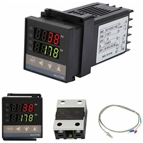 Contrôleur de température numérique REX-C100 – Plage 0-1300℃ – Alimentation AC 110-240V – Précision 0,5% FS – Sonde inox étanche - AC110V-240V (1/5)