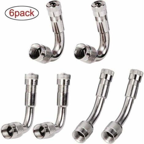 -6 Pièces Pneu Valve Rallonge Va, Pneu Valve de Adaptateur, Air Pneu Valve Extension, Pneu Prolongateur Coude de Valve, pour Voiture Moto Vélo Camion, 3 Sortes (Argent) (1/4)