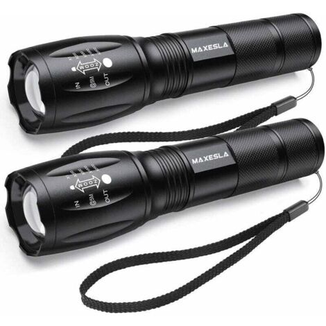 Lampe Torche LED Ultra Puissante - 2000 Lumens, Étanche IP65, Zoomable, 5 Modes d'Éclairage (Lot de 2) (1/5)