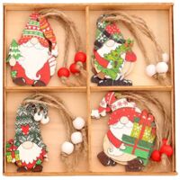 Lot de 24 suspensions pour sapin de Noël, décoration en bois, gnome, nain, hauteur 5,8 cm, rouge et blanc